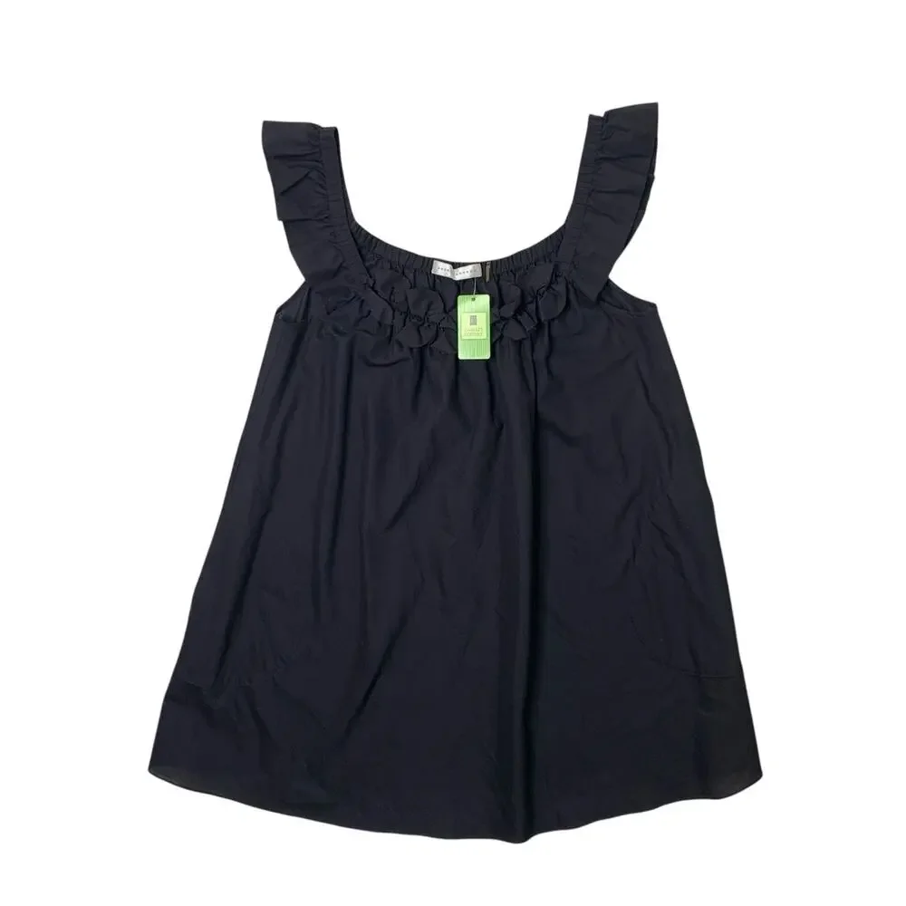 Susana Monaco Top Womens 4 Black Sleeveless Cotton Ruffled Scoop Neck Pocket